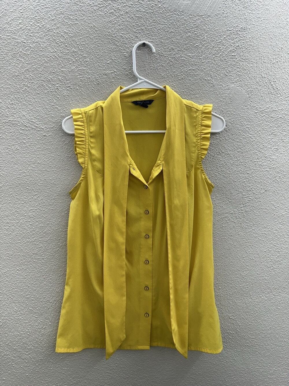 Tommy Hilfiger Womens Tank Top Size Medium Button Up Solid Yellow Necktie